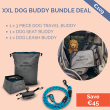 Lade das Bild in den Galerie-Viewer, XXL DOG BUDDY BUNDLE DEAL ; 3 PIECE DOG TRAVEL BUDDY (Collapsible Dog Bowl Buddy (Napf), Dog Food Storage Buddy (Aufbewahrungstasche), Dog Poo Bag Buddy (Kotbeutel)) , DOG SEAT BUDDY , DOG LEASH BUDDY ; Farben: Grau, Schwarz, Blau ; Alles, was du für deinen flauschigen Begleiter bei Caravan, Camping oder zu Hause brauchen könntest ; Navigator ; Produktbilder