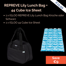 Lade das Bild in den Galerie-Viewer, Bundle Deal: REPREVE Lily Lunch Bag + 44 Cube Ice Sheet ; Perfekter Bundle für Camping und Caravaning ; Farbe: Schwarz und Blau ; Igloo ; Produktbild