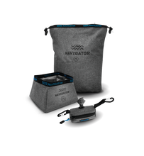 Lade das Bild in den Galerie-Viewer, Faltbarer Hundenapf mit Wasserdichter Einlage. Faltbarer Hundefutter Behälter mit Rollverschluss und Tragegriff. Gassibeutelspender / Kotbeutelspender mit Reißverschluss. Navigator. Farbe: Grau.