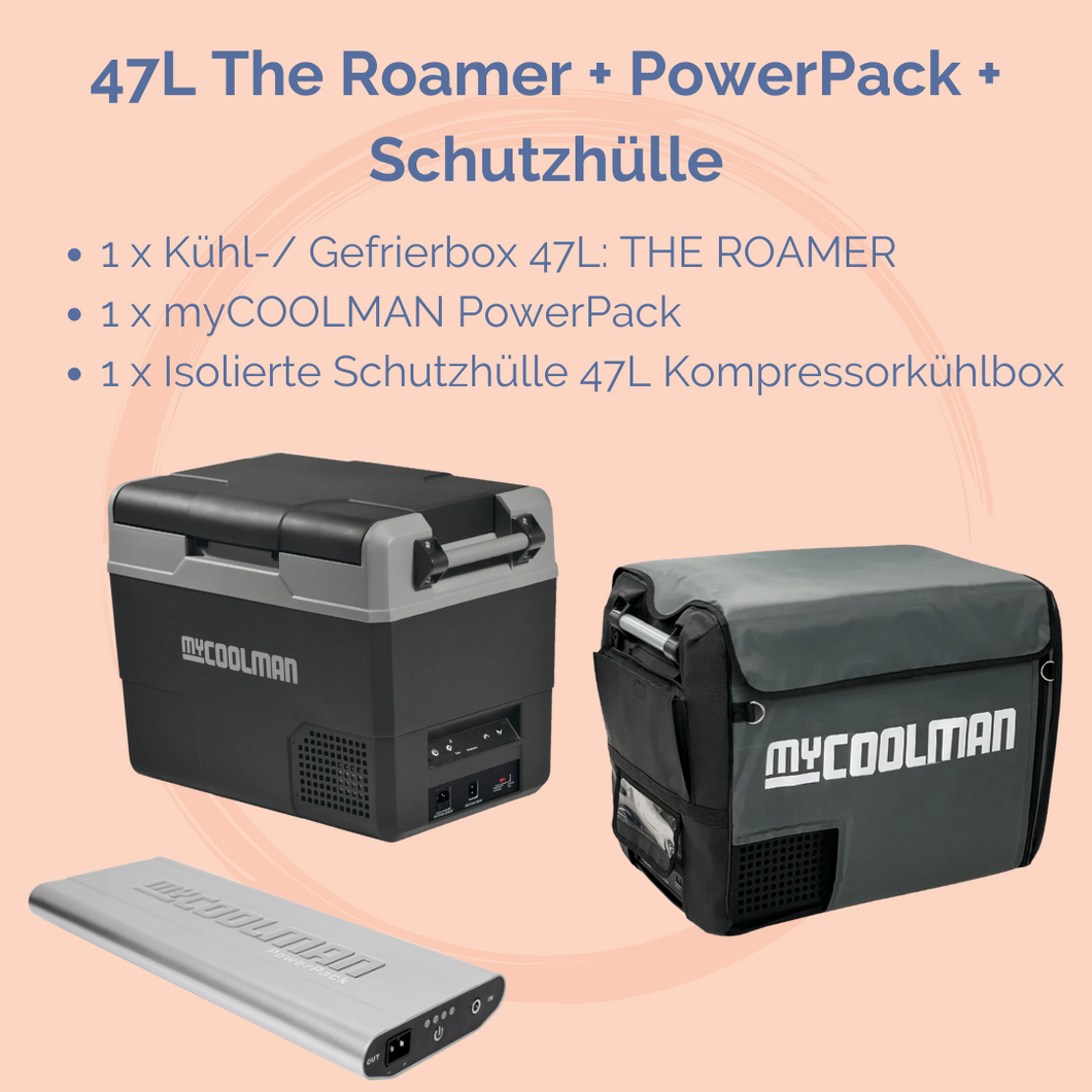 myCOOLMAN PowerPack am The Roamer: 47L Kühl-/Gefrierbox. Farbe: Silber. MyCOOLMAN.