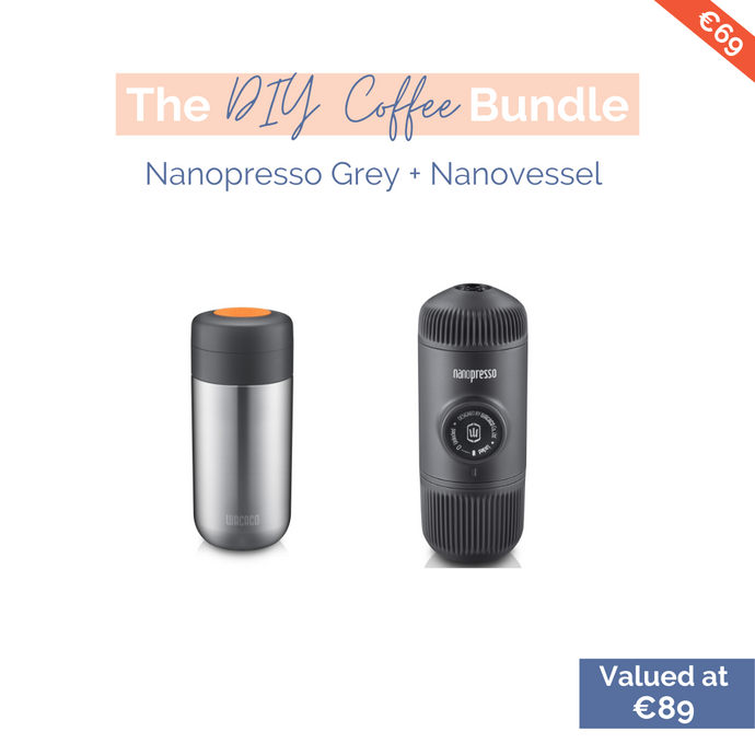 Nanopresso Grey und Nanovessel. Produktbilder. Wacaco. Farbe: Silber, Grau