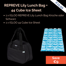 Load image into Gallery viewer, Bundle Deal: REPREVE Lily Lunch Bag + 44 Cube Ice Sheet ; Perfekter Bundle für Camping und Caravaning ; Farbe: Schwarz und Blau ; Igloo ; Produktbild 
